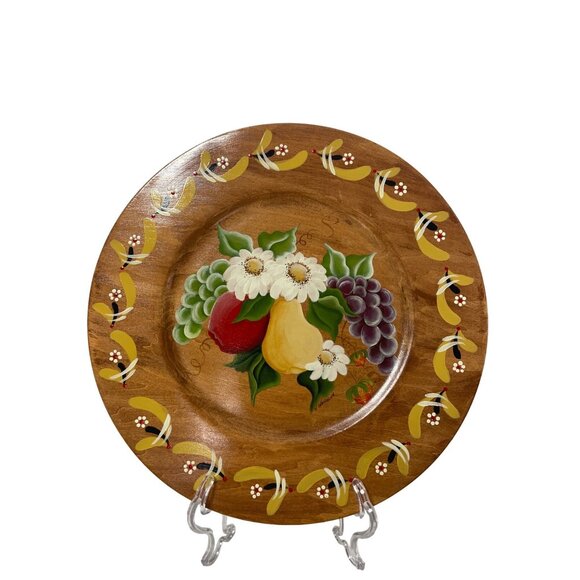 Vintage Retro Hand-painted Floral  Fruit Plate signed by artist 14" Cottage Core - Picture 2 of 6